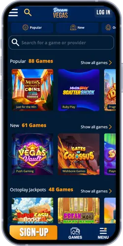 Dream Vegas Casino Game Categories - Popular, New and Jackpots