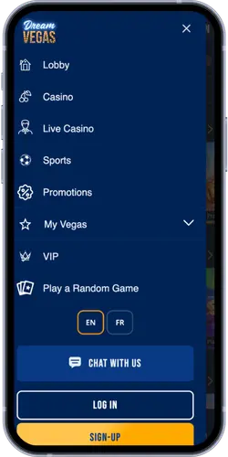 Dream Vegas Casino Main Menu