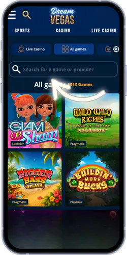 Dream Vegas Casino game search bar