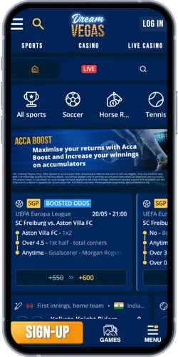 Dream Vegas Sports Betting Section with Acca Boost
