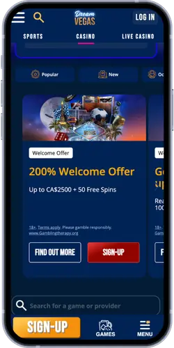 Dream Vegas Casino Welcome Bonus - 200% up to CA$2500 + 50 Free Spins